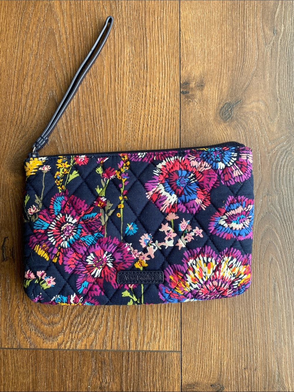 Vera Bradley Navy Quilted Floral Wristlet with Midnight Wildflowers